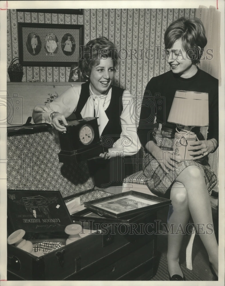 1973 Mrs. William Jemison and Mrs. John Abele with Antiques for Sale - Historic Images