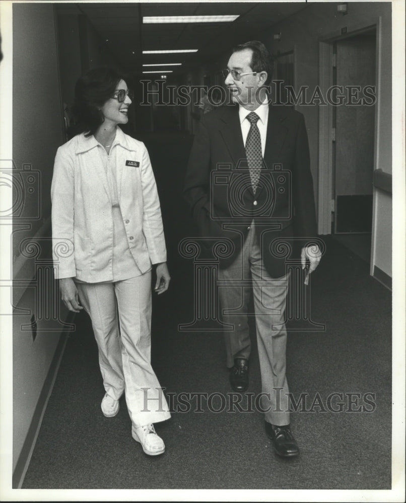 1981, W. H. (Hoke) Kerns with daughter, nurse Karen Hall at Hospital - Historic Images