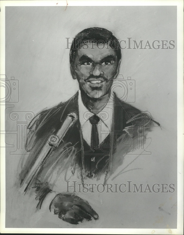 1982 Sketch of William Kennard speaking in courtroom - Historic Images