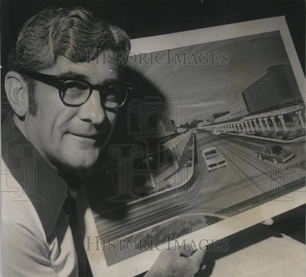 1974, C. S. Kerr, Director of Piedmont Housing Authority with Drawing - Historic Images