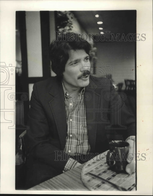 1982 Conductor Bruce Hangen relaxes over coffee in Birmingham - Historic Images