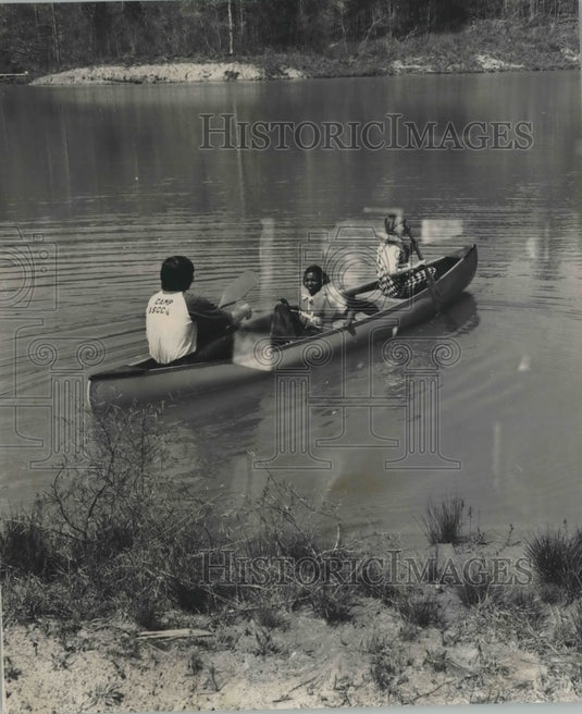 1975 Youngsters canoe at Camp ASCCA - Historic Images