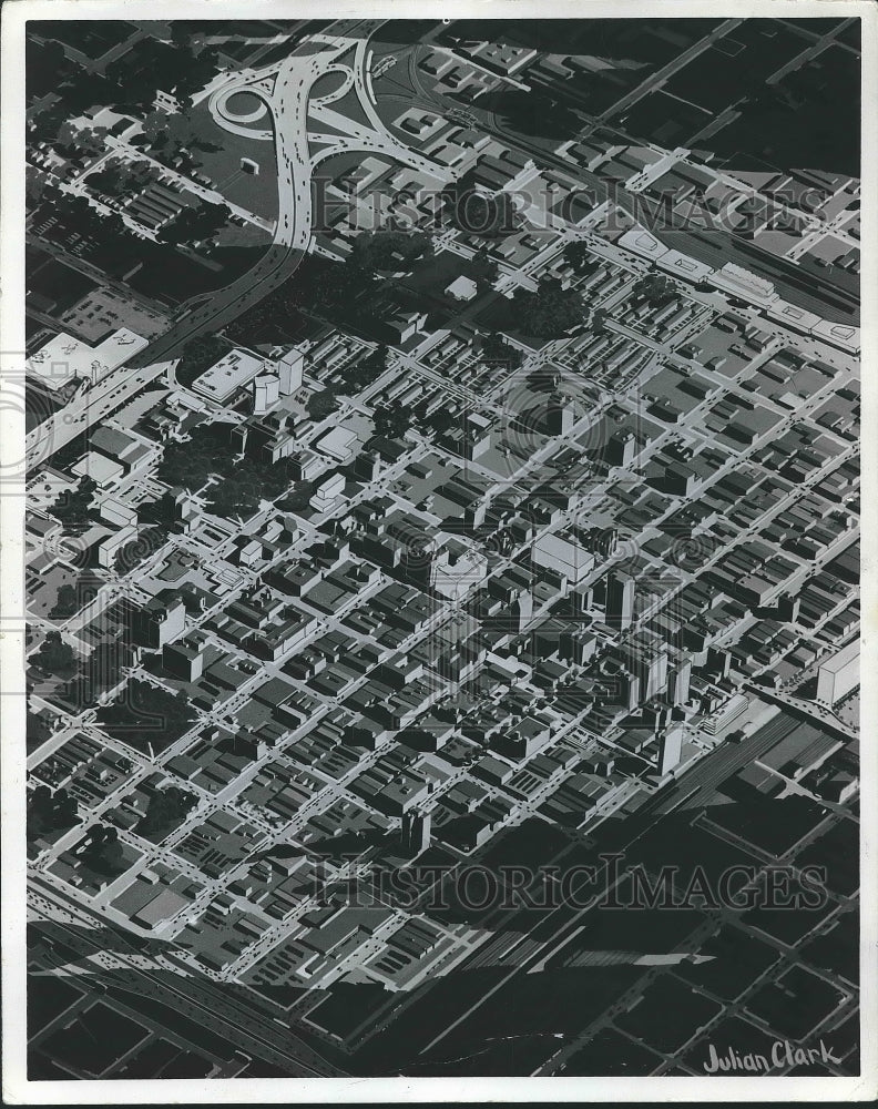 1963 Press Photo Birmingham, Alabama Aerial View, Artists Sketch 1970 - Historic Images