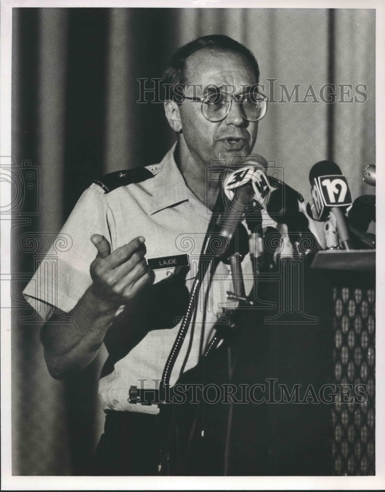 1988, Brigadier General Roland Lajoie at press conference before tour - Historic Images