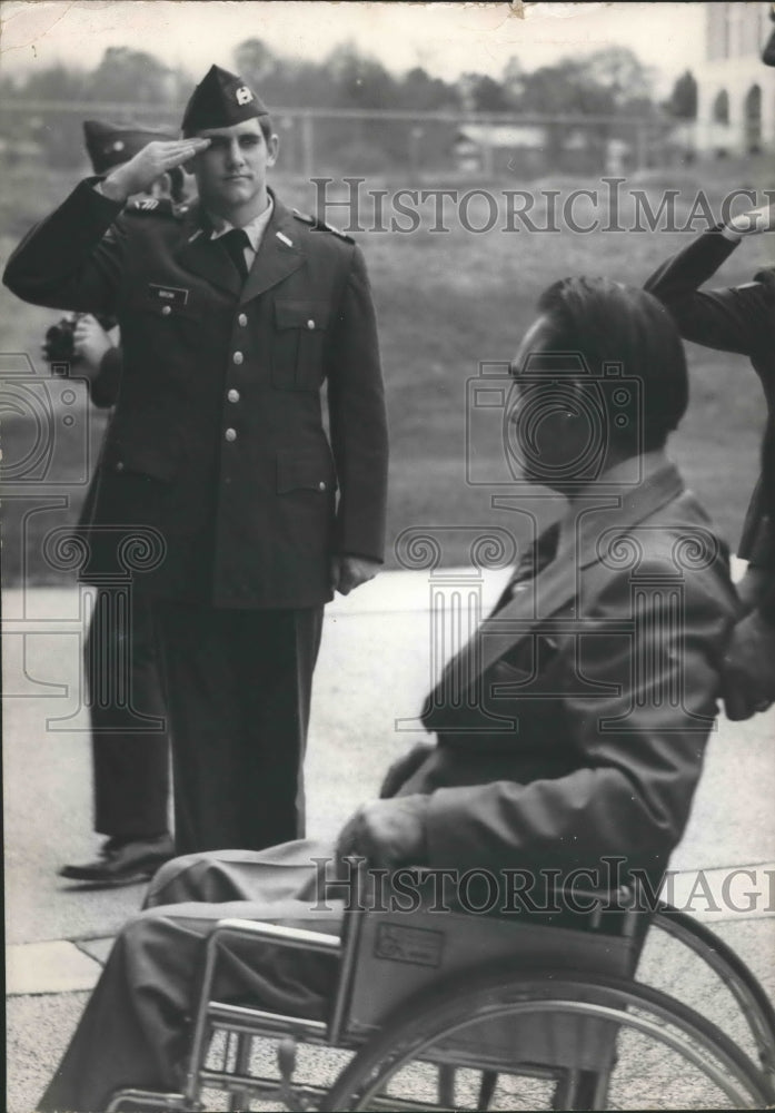 1972, Alabama Governor George Wallace, Florence ROTC Cadet salutes - Historic Images