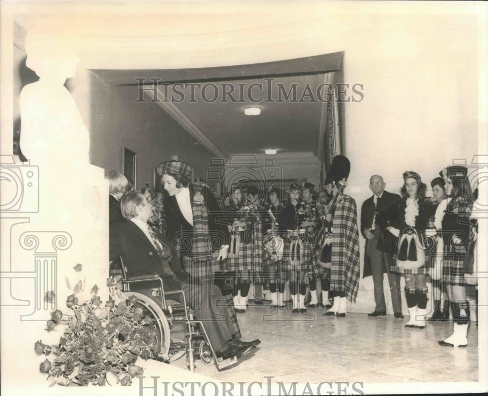 1975, George C. Wallace with Highlanders Band, Alabama - abna35434 - Historic Images