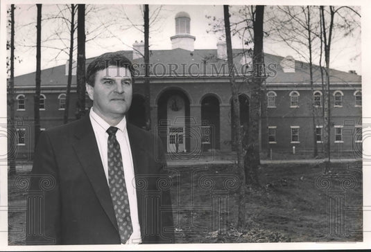 1990, Dr. James Harrison, Troy State University president on campus - Historic Images