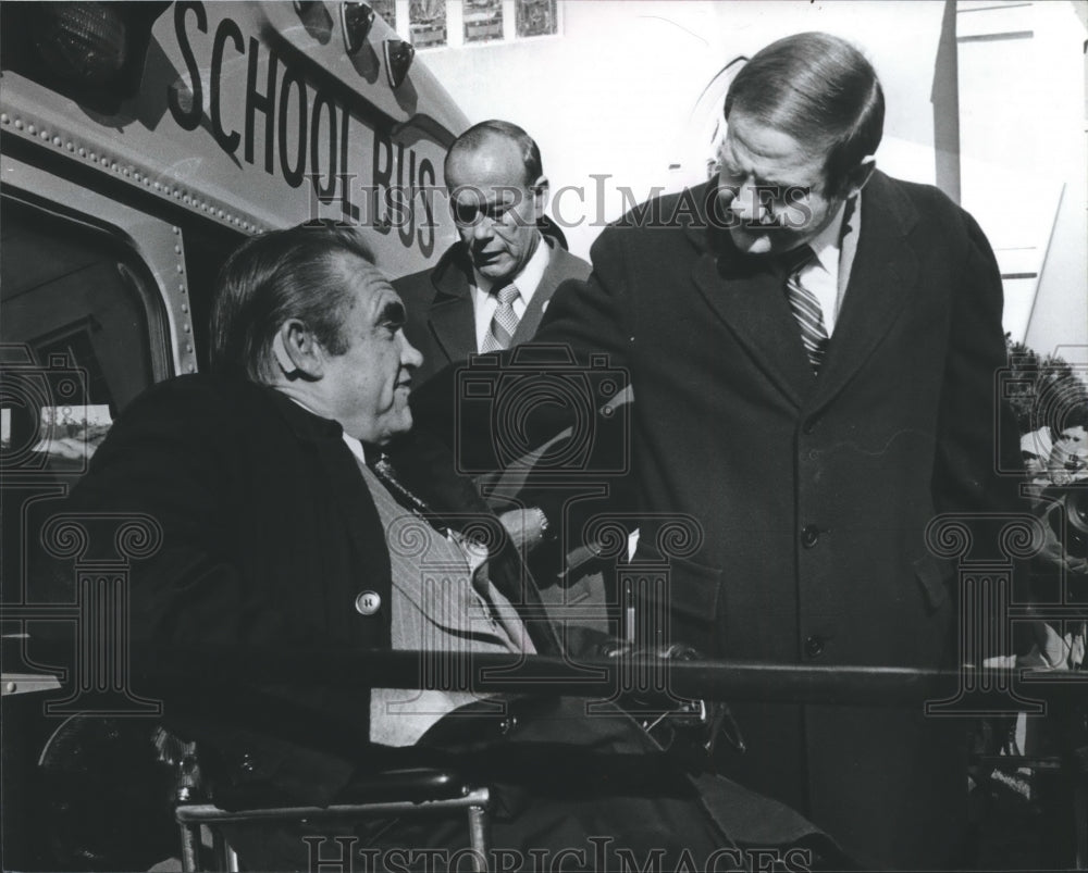 1979, Alabama governors George Wallace and Fob James by bus - Historic Images