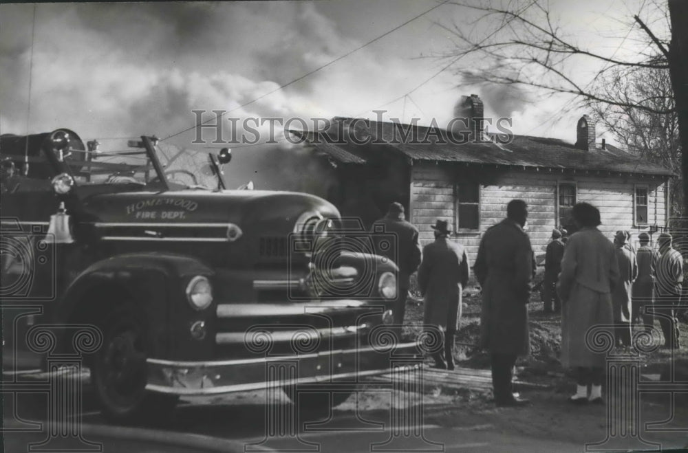 1957, People watch house fire where Johnny Lucious, 3, died, Alabama - Historic Images