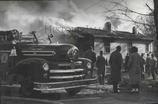 1957, People watch house fire where Johnny Lucious, 3, died, Alabama - Historic Images