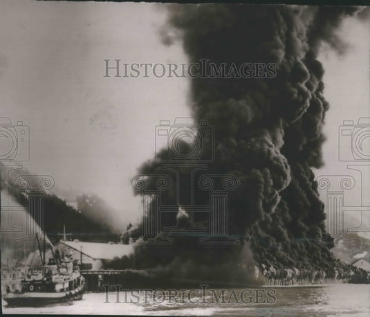 1953 Press Photo Dock at the military port of Whittier Alaska, destroyed by fire- Historic Images