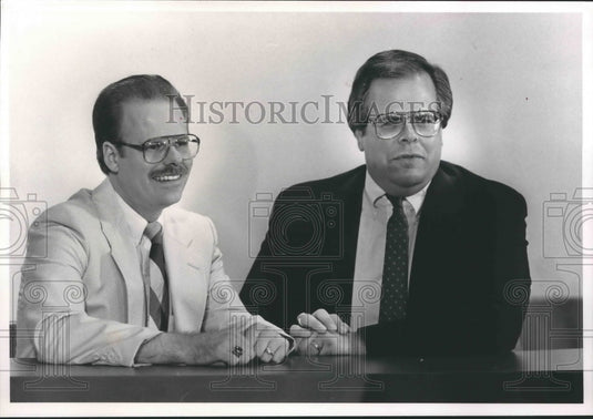 1988 Gary Hahn, Eli Gold, Alabama University basketball announcers - Historic Images