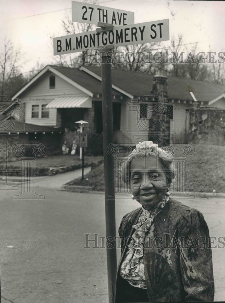 1983, Pauline Montgomery on B. M. Montgomery St. named after Husband - Historic Images