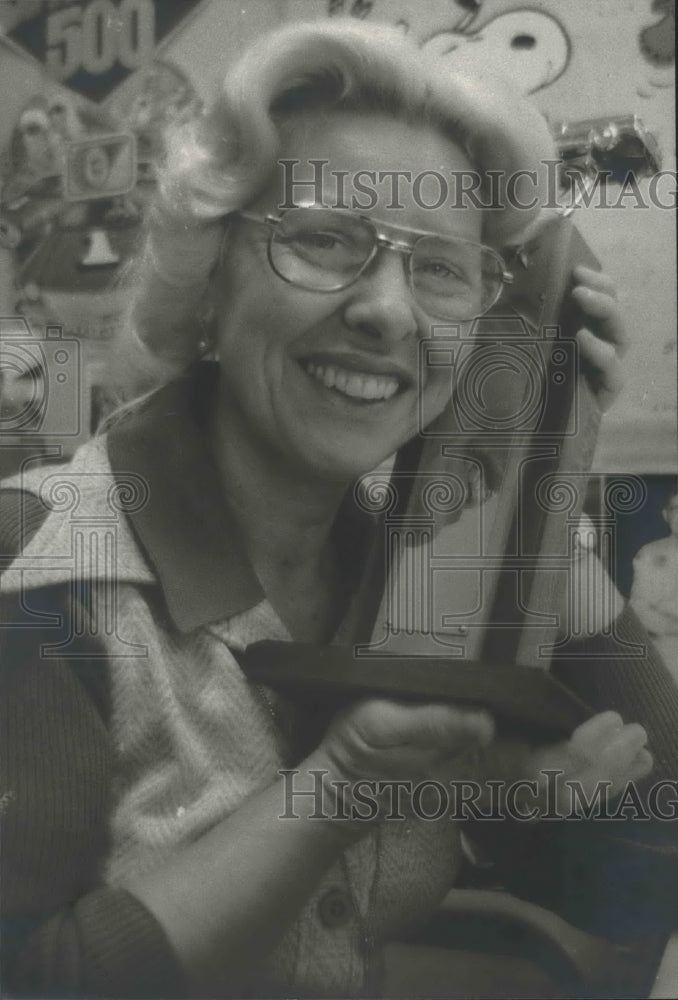 1975, Mrs. Betty Layton, Board of Education, with trophy award - Historic Images