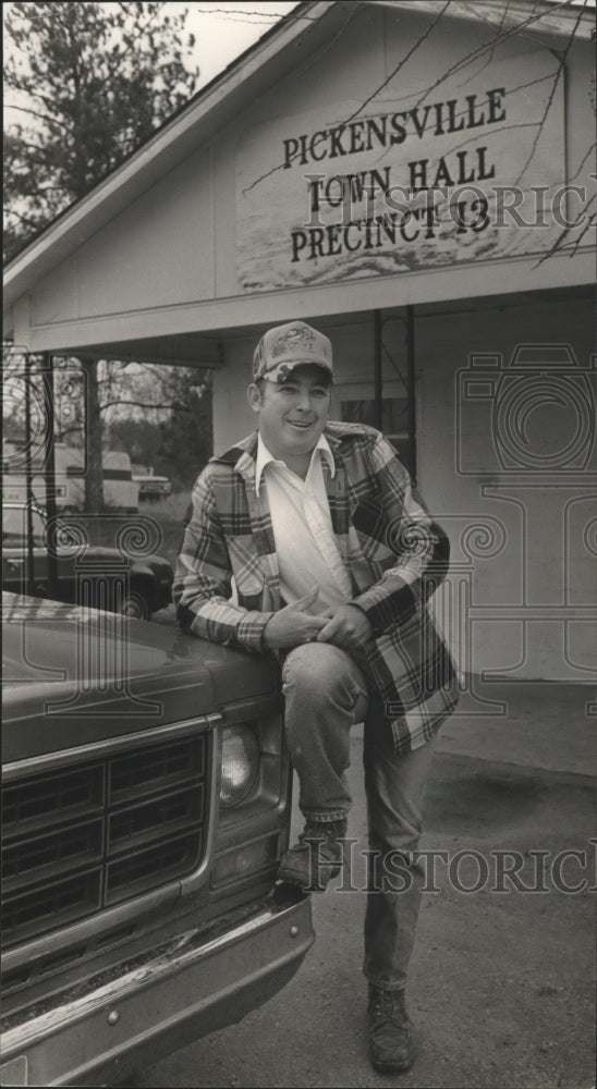 1985, Jerry McCool, Pickensville Mayor in front of Town Hall, Alabama - Historic Images