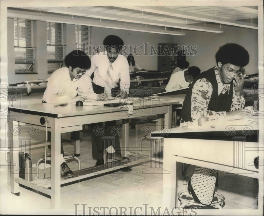 1974, George Jones, Assistant Professor with Students in University - Historic Images