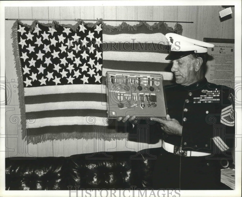 1981, retired Joe C. Hidalgo, United States Armed Forces with medals - Historic Images