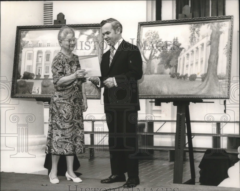1970, Mrs. Eunice Meadows gifts paintings to Athens College, Alabama - Historic Images