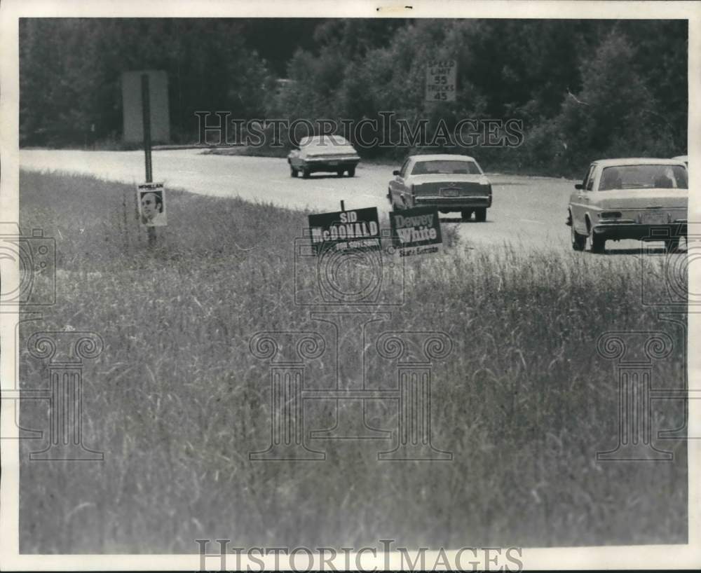 1978 Political signs for McDonald & White along highway, Alabama-Historic Images