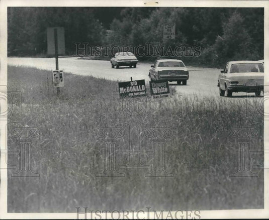 1978 Political signs for McDonald & White along highway, Alabama-Historic Images