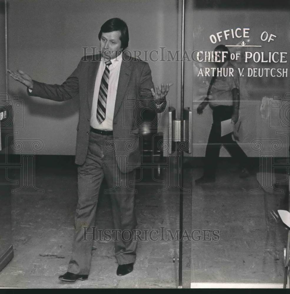 1985, Jimmy Sims Leaving Chief of Police Arthur V. Deutsch&#39;s Office - Historic Images