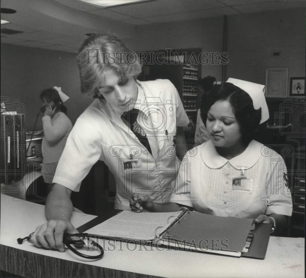 1980, Nursing students Mike Carillo and Cynthia Jacob at St Vincent. - Historic Images