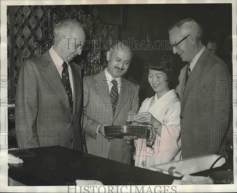 1974, Dr. & Mrs. Hiroshi Mitsouka & others at party, Lafayette, AL - Historic Images