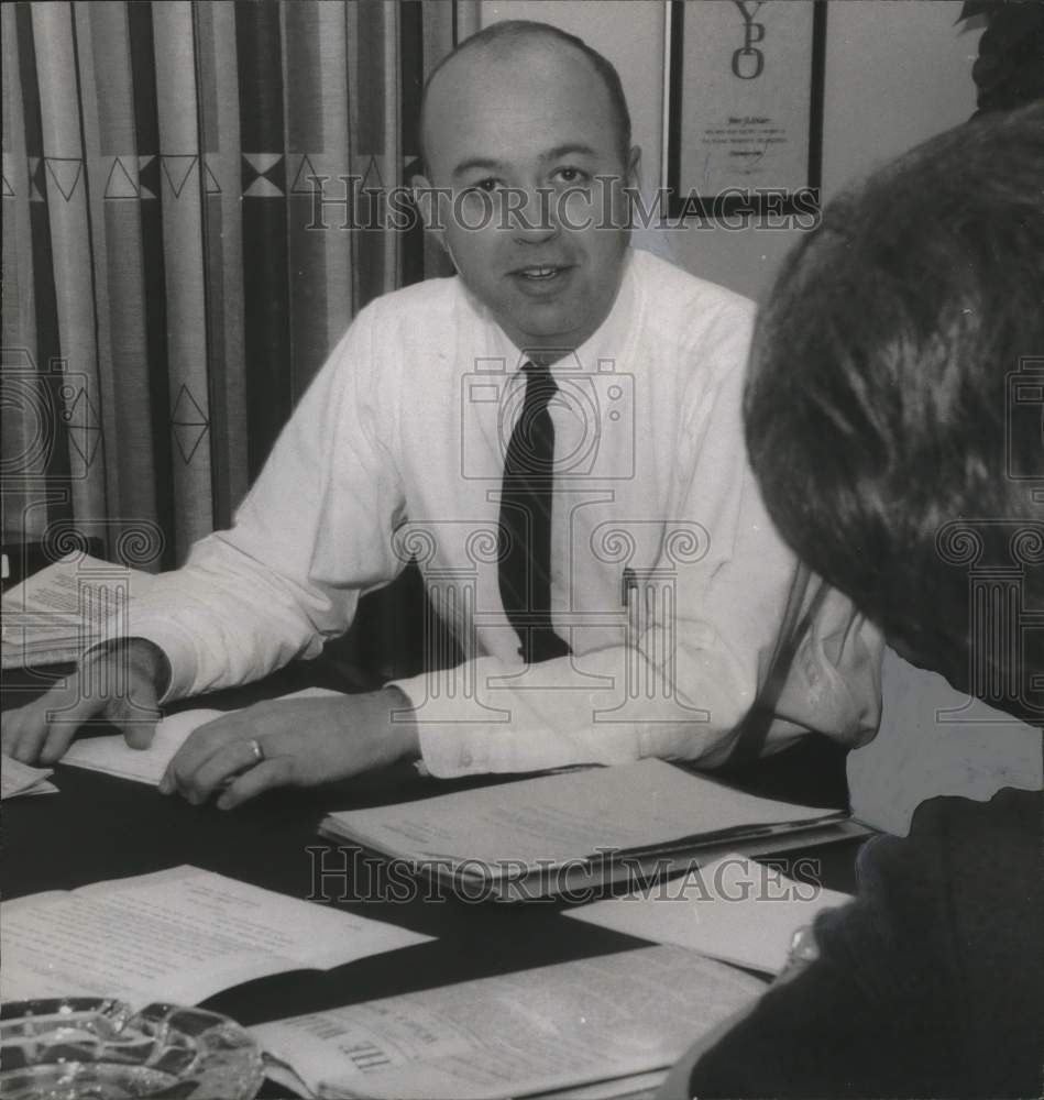 1967, John Schuler, president of Anderson Elec. Co. at desk - Historic Images