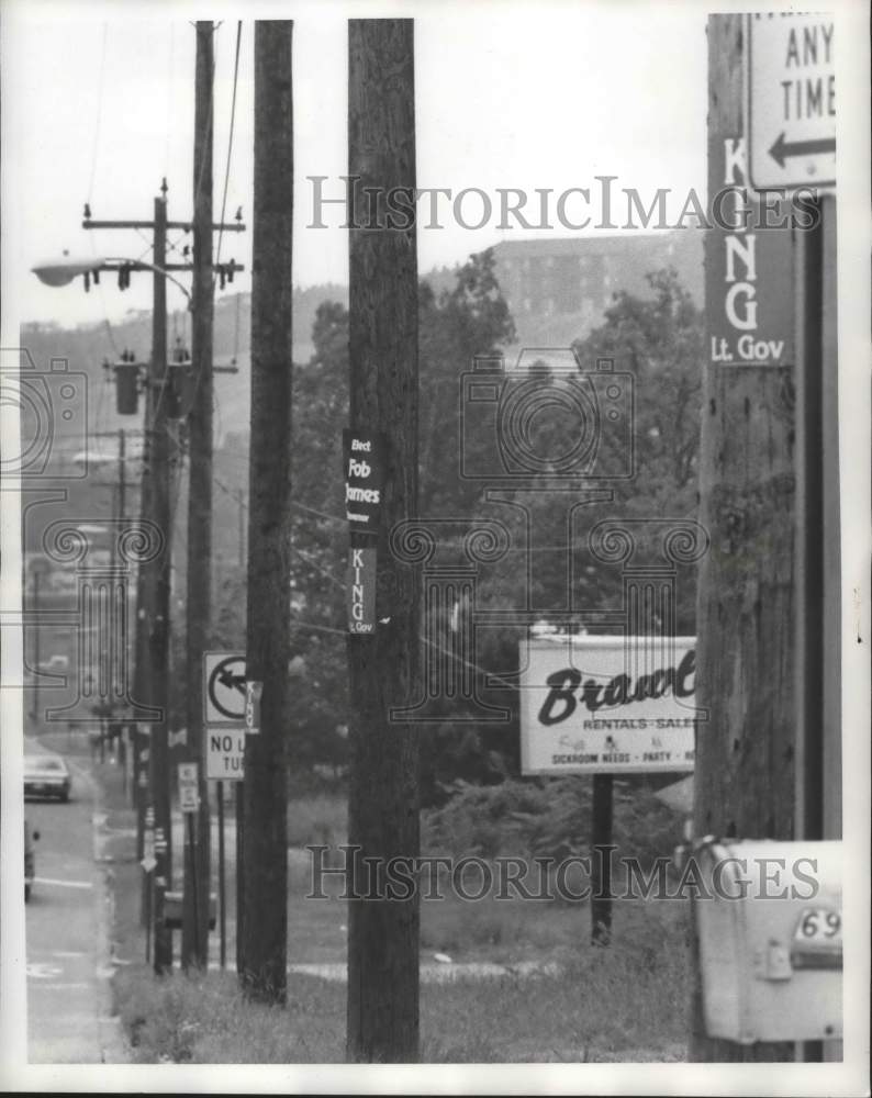 1978 Press Photo Political Signs on Poles Along Roadway in Alabama - abna38240 - Historic Images