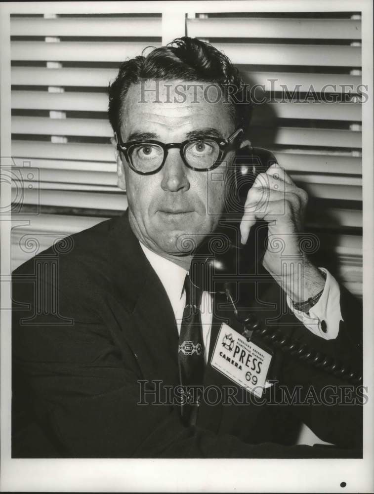 1957 Reavis O&#39;Neal talking on telephone, Alabama - Historic Images