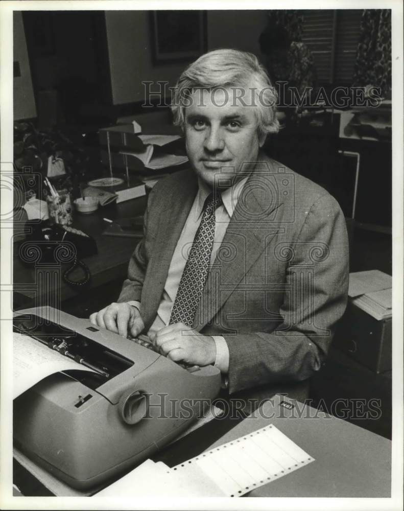 1979, David McMullin, Sloss Furnace Project Manager typing in Alabama - Historic Images