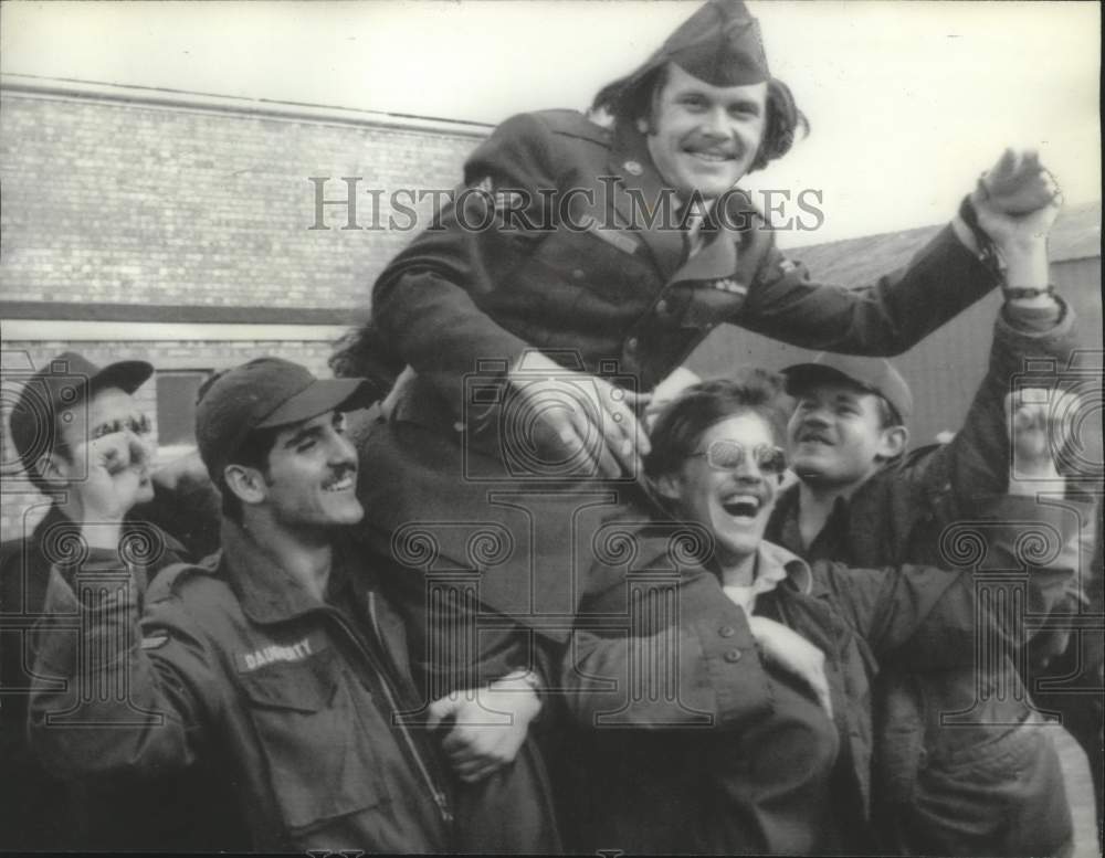 1974, Sargent Dan Pruitt from Birmingham, Alabama, celebrating - Historic Images