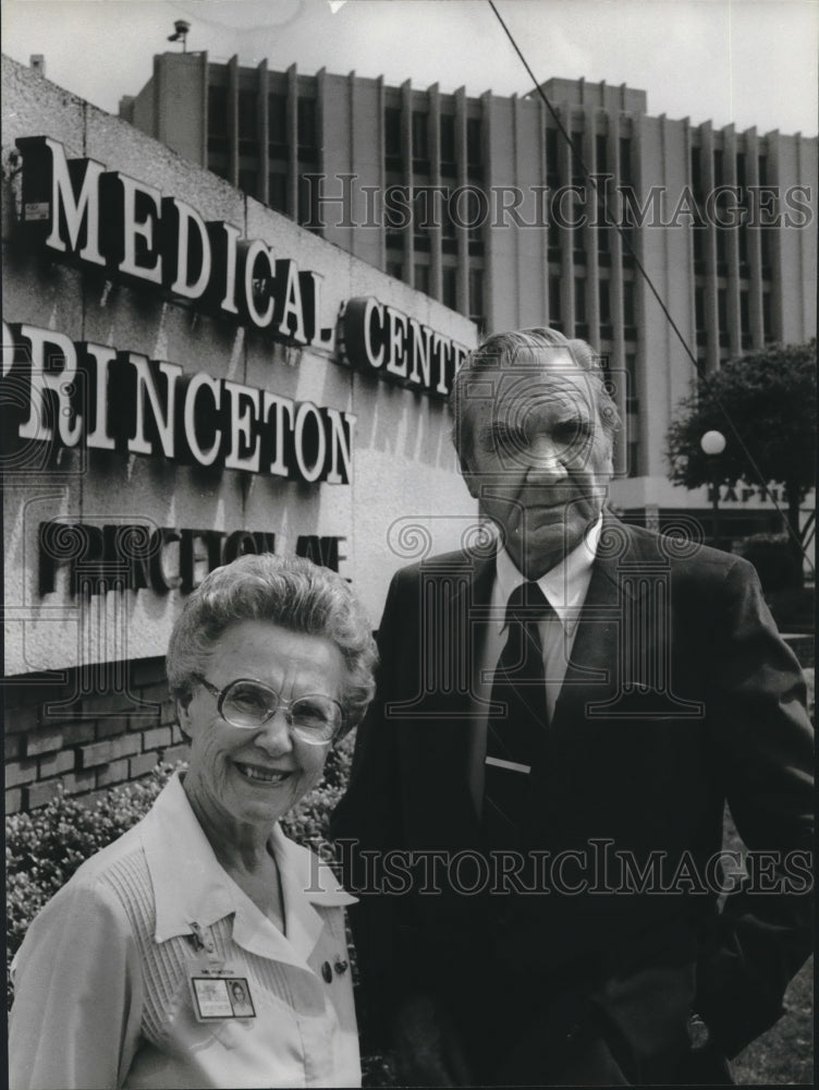 1982, Doctor Walter Haynes, chief of surgery,nurse Josephine Earley - Historic Images