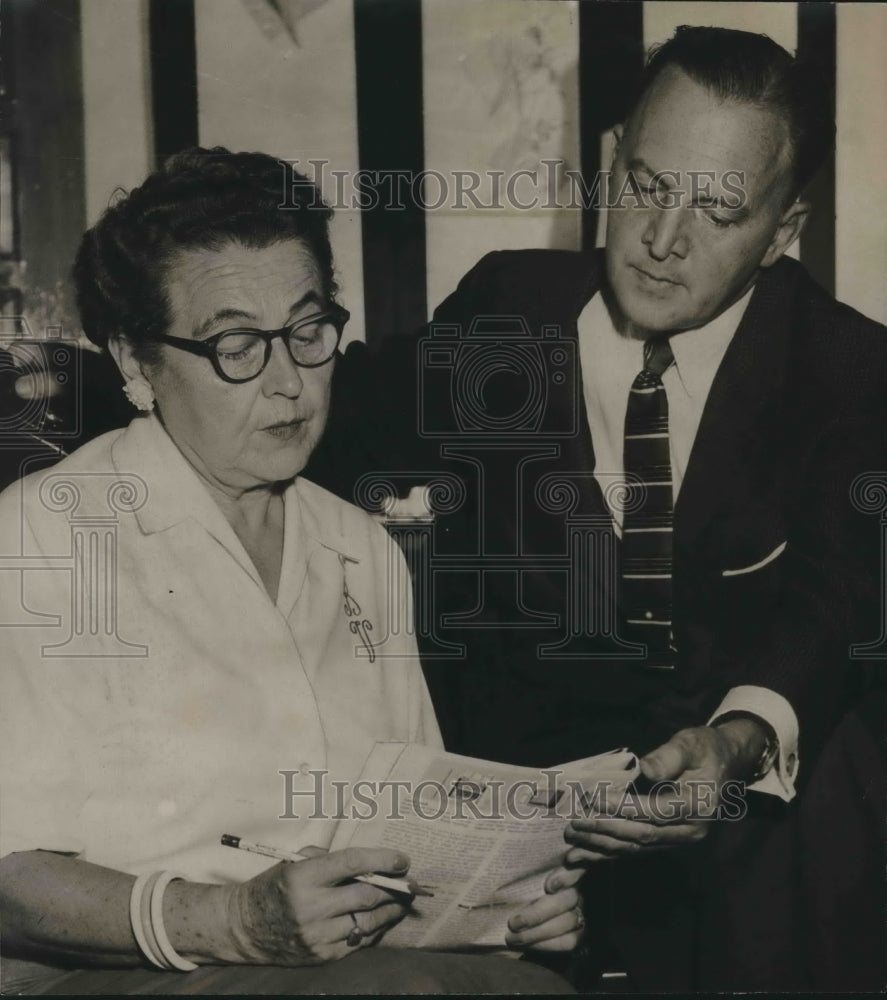 1958, Mrs. Gilbert Vaughn, and William Spoor of Loveman&#39;s at Luncheon - Historic Images