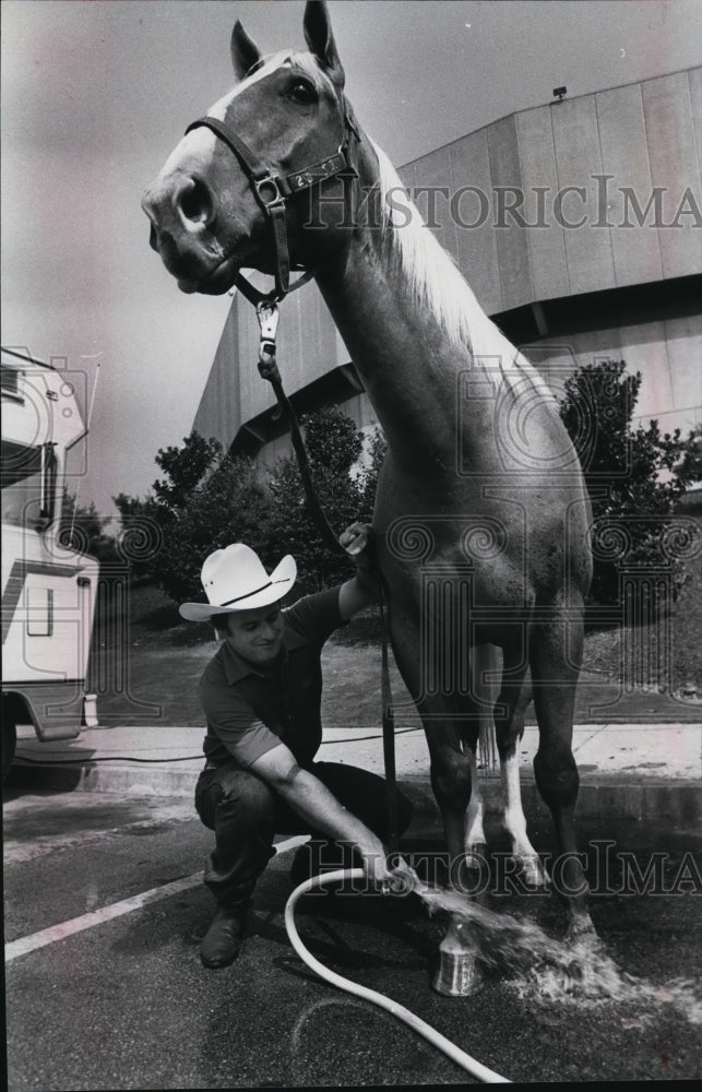 1982 Steve Brown Washes Palomino Sox Before Parade, Alabama - Historic Images