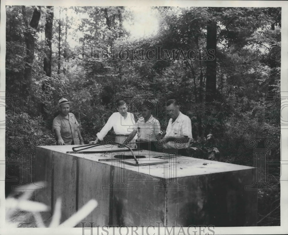 1956 Press Photo Officer and Men at Whiskey Still, Alabama - abna39577 - Historic Images