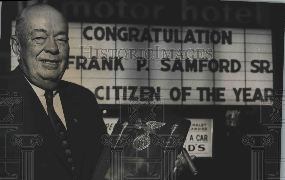 1966 Press Photo Frank P. Samford, Sr. Awarded Citizen of Year Award, Alabama - Historic Images