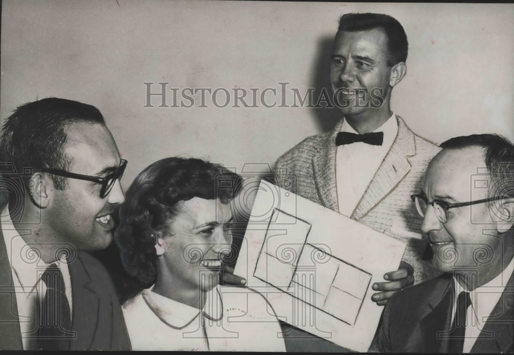 1958, Architect Darcy Tatum Jr. with House Plan and Others - Historic Images