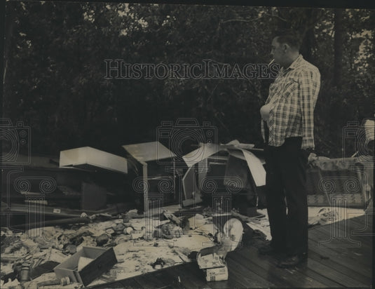 1973, Injured Mickey Sheridan Surveys Parents' Home Damage, Alabama - Historic Images