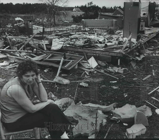 1981 Ellen Gilliland & her trailer destroyed by tornado, Alabama - Historic Images
