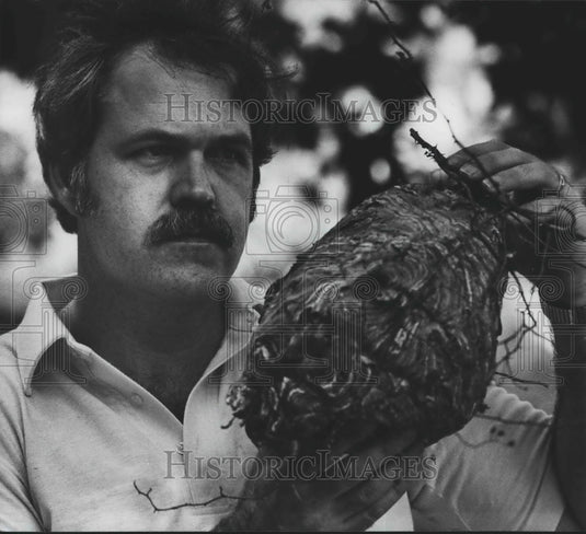 1980, Don Rankin, Artist, holds bird nest - abna40131 - Historic Images