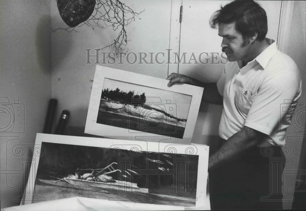 1980, Don Rankin, Alabama Artist, showing some of his oil paintings - Historic Images