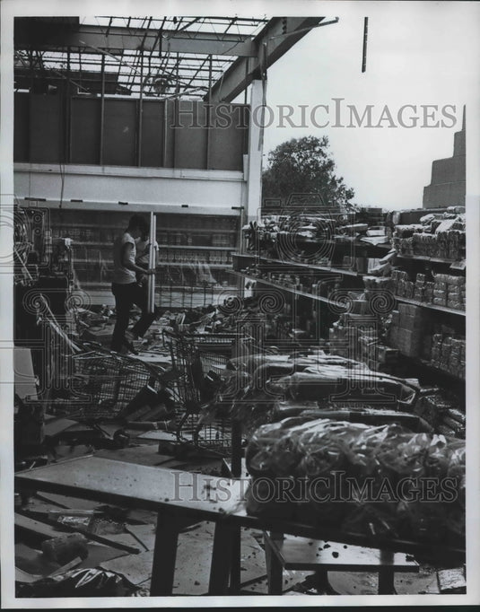 1967, Debris in Grocery Store after Tornado, Alabama - abna40243 - Historic Images
