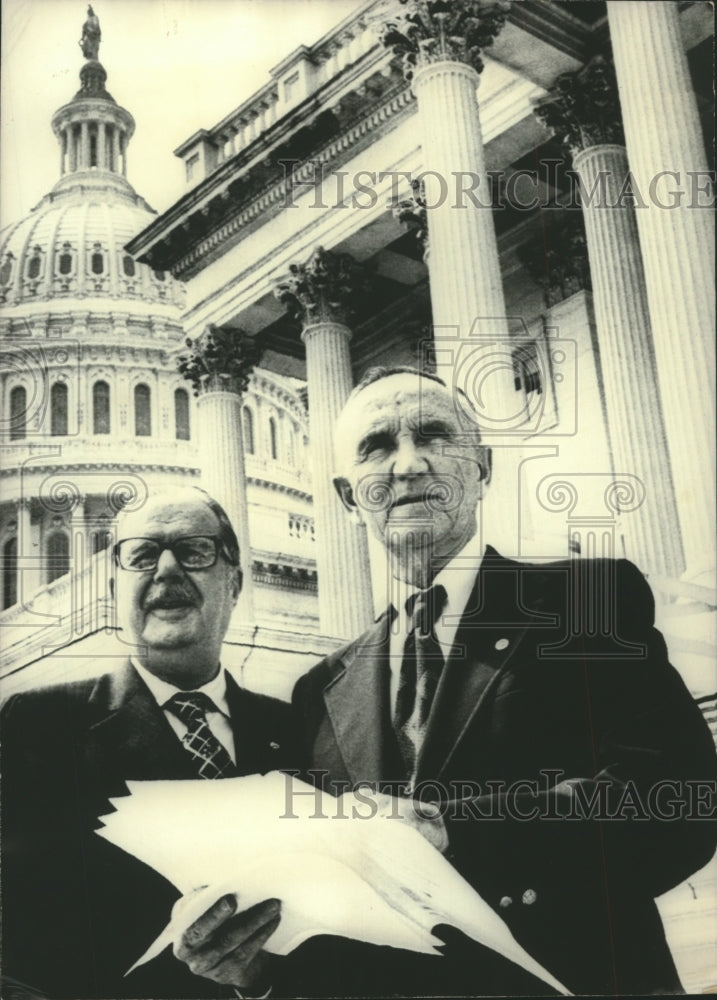 1973 Press Photo Senators Hugh Scott and Mike Mansfield in U.S. Capitol - Historic Images