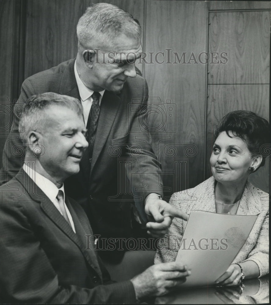 1966, Mrs. Sam Phelps, PTA Leader with Superintendents of Schools - Historic Images