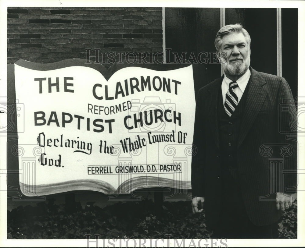 1980, Reverend Ferrell Griswold in front of new church, Alabama - Historic Images