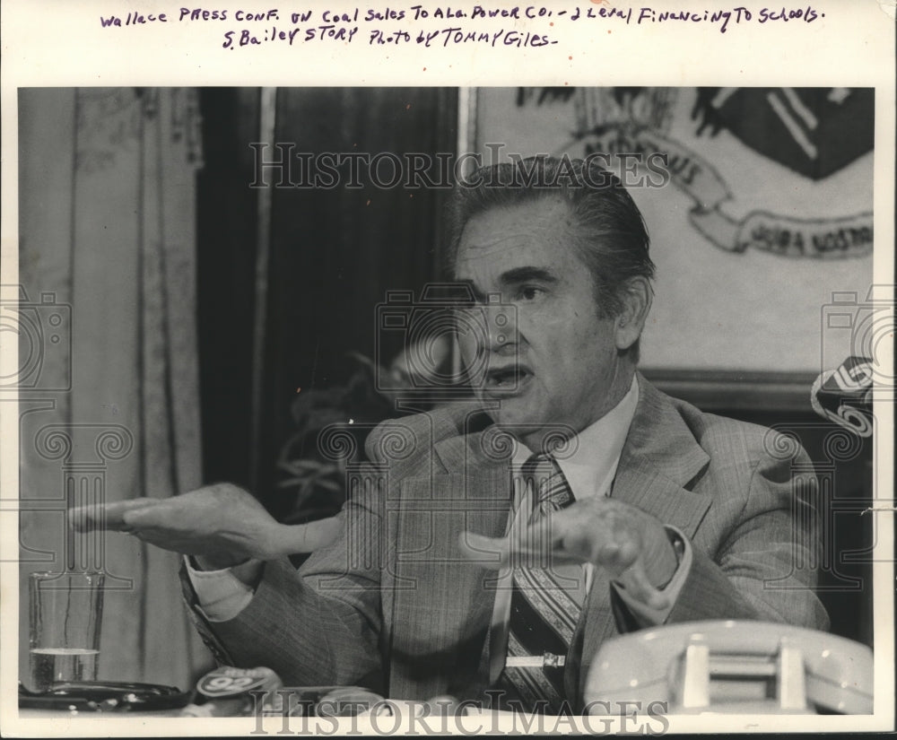 1983, Wallace discussing coal sales and school financing, Alabama - Historic Images