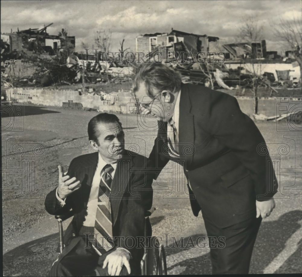 1977 Alabama Governor George Wallace Views Tornado Damage with Mayor - Historic Images