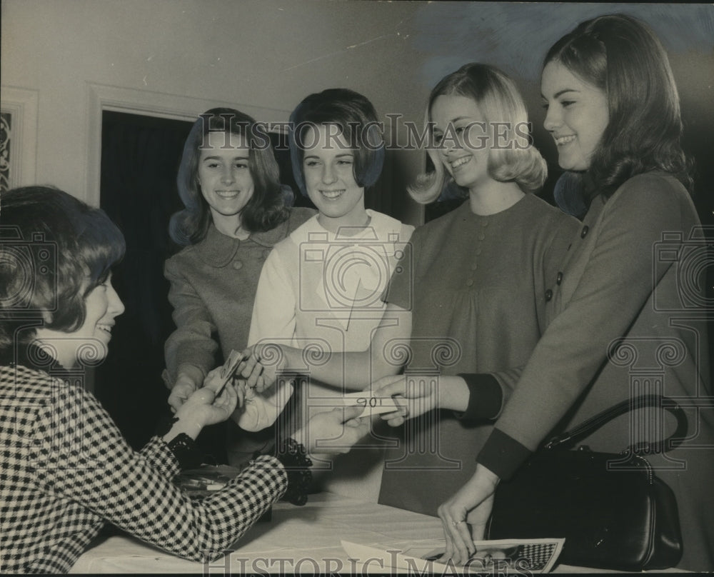 1967, Four Women register for Junior Miss Alabama at Tutwiler School - Historic Images