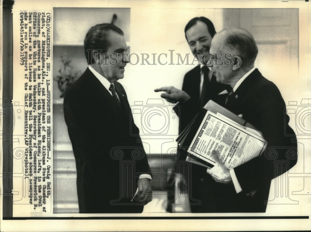 1973, President of Alabama Chamber of Commerce Smith Supports Nixon - Historic Images